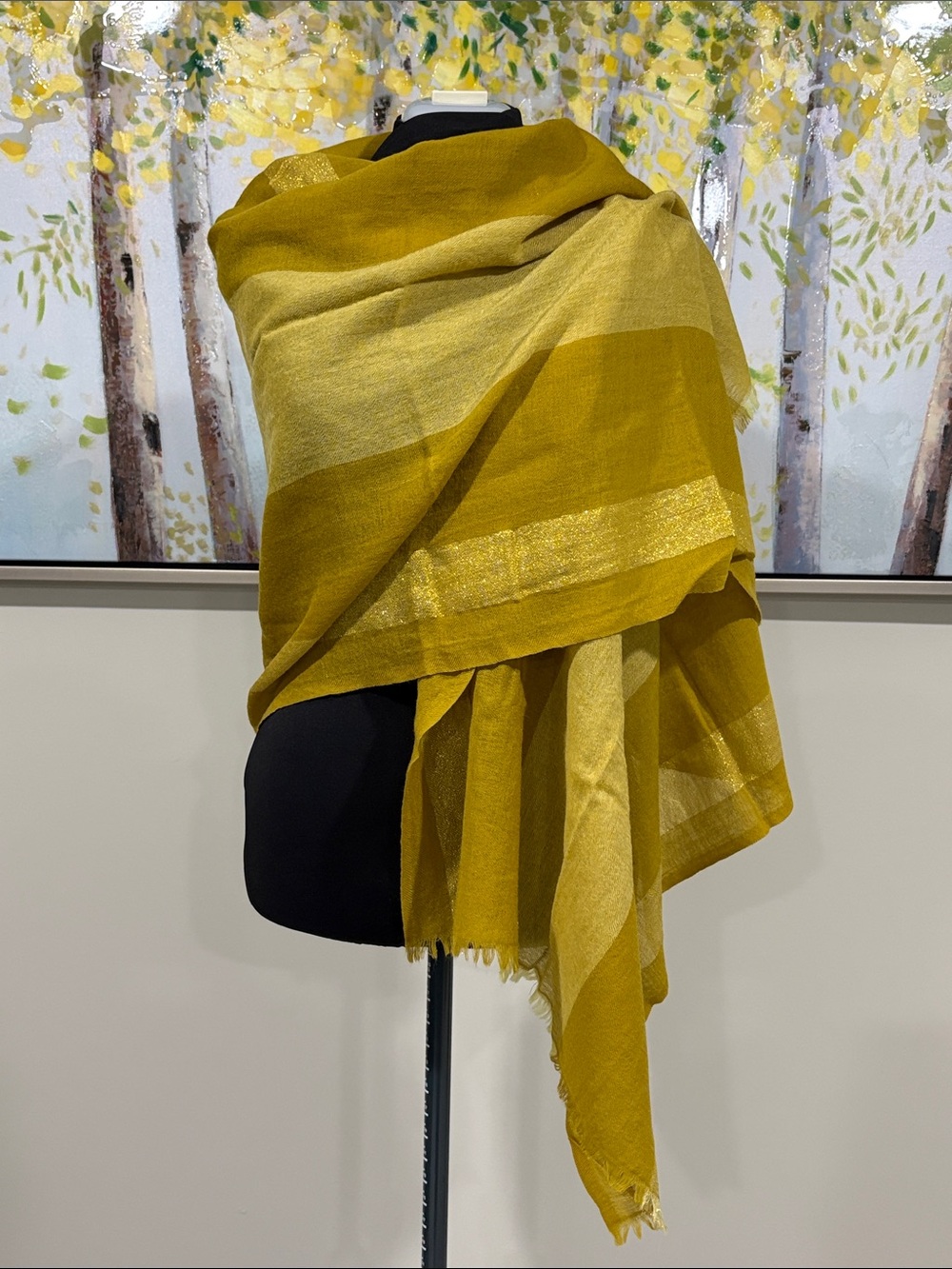NWOT Eileen Fisher Mustard Yellow Lightweight Wool Shawl Wrap